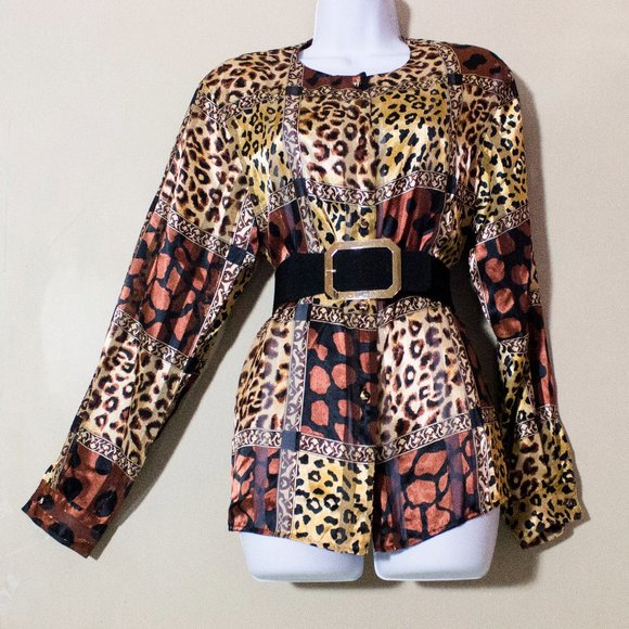 Vintage Tops - Leopard Button Up Shirt 80s Vintage animal print
